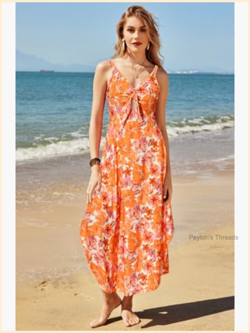 Sleeveless Tie Front Maxi Dress with Floral Print V-Neck - Picture 5 of 7